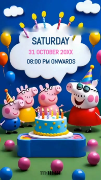 Blue Joyful Peppa Pig Birthday Digital Display (9:16) template