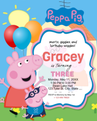 Bleu Peppa Pig Birthday Invitation Instagram Portrait Template