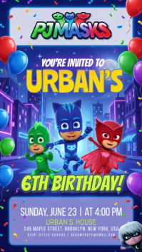 Blue Joyful PJ Masks Birthday Party Instagram Story template