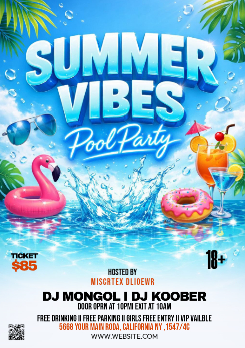 Blue Joyful Pool Party A1 Template | PosterMyWall