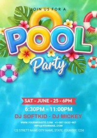 Blue Joyful Pool Party A4 Template | PosterMyWall