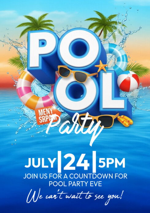 Blue Joyful Pool Party A4 template