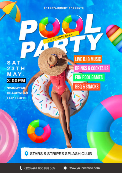 Copy of Blue Joyful Pool Party A4 | PosterMyWall