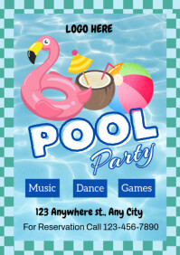 Blue Joyful Pool Party A4 template