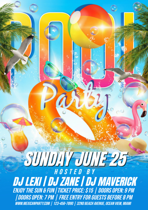 Blue joyful pool party a4 Template | PosterMyWall
