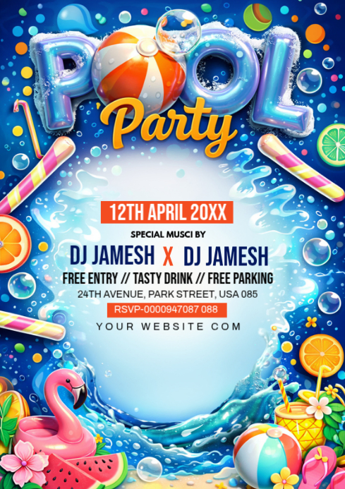 Blue Joyful Pool Party A4 Template | PosterMyWall