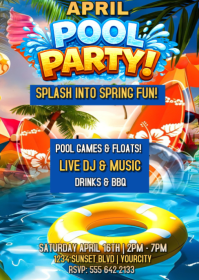 Blue Joyful Pool Party A6 template