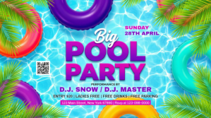 Blue Joyful Pool Party Digital Display template