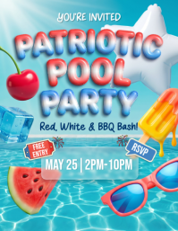 Blue Joyful Pool Party Flyer Рекламная листовка (US Letter) template
