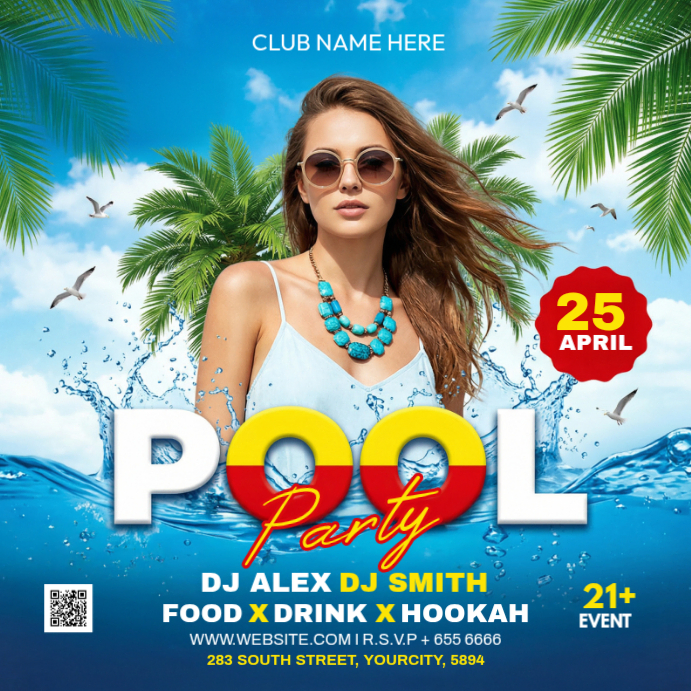 Blue Joyful Pool Party Instagram Post Template | PosterMyWall