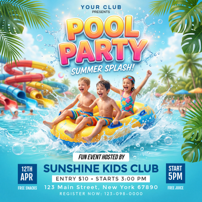 Plantilla de Blue Joyful Pool Party Instagram Post | PosterMyWall