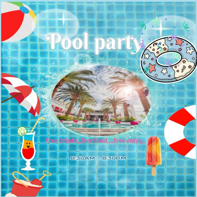 Blue Pool Party Instagram Ad Template | PosterMyWall