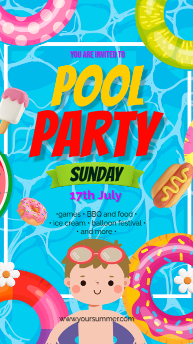 Blue Joyful Pool Party Instagram Story Template | PosterMyWall