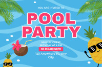 Blue Joyful Pool Party Label Tatak template