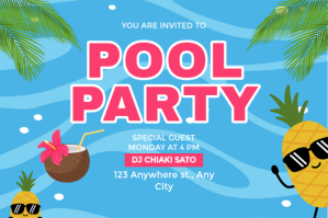 Blue Joyful Pool Party Label Etiket template