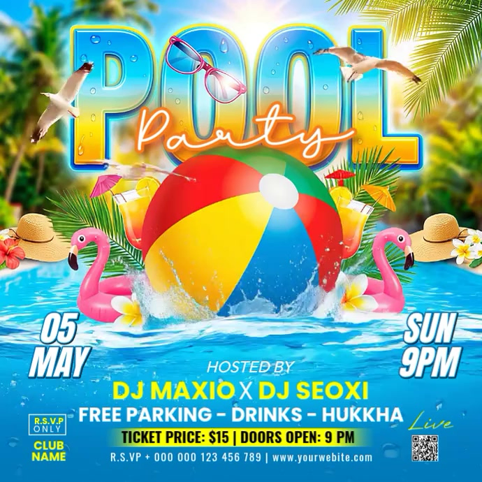 Blue Pool Party Square Template | PosterMyWall