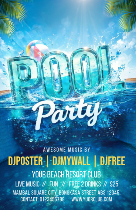 Blue Joyful Pool Party Tabloid Template | PosterMyWall