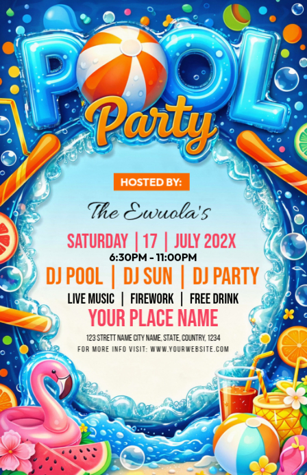 Blue Joyful Pool Party Tabloid Template | PosterMyWall