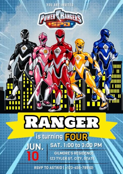 Blue Joyful Power Ranger Birthday A4 Template | PosterMyWall