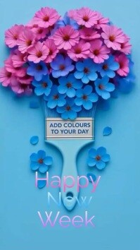 Blue Joyful Purple Blue And Pink Happy New Week Video Design Template  Digital Display (9:16)