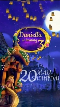 Blue Joyful Rapunzel Birthday Invitation Digi Цифровой дисплей (9 : 16) template