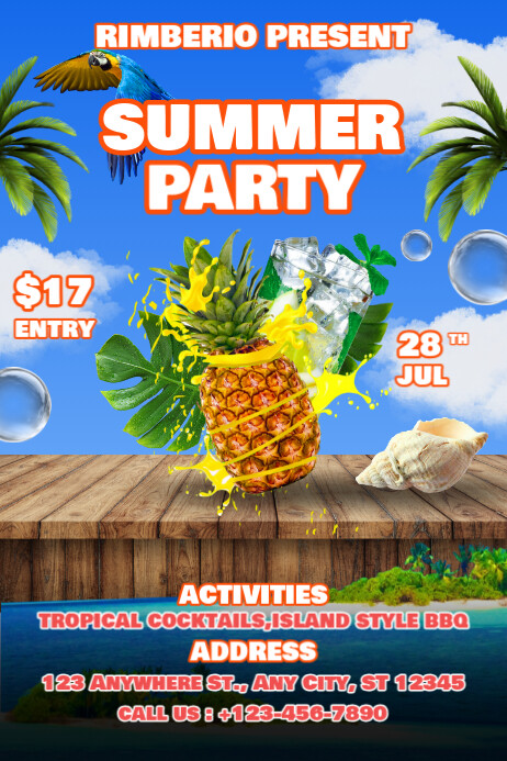 Blue Joyful Rimberio Present Summer Party Poster Plakkaat template