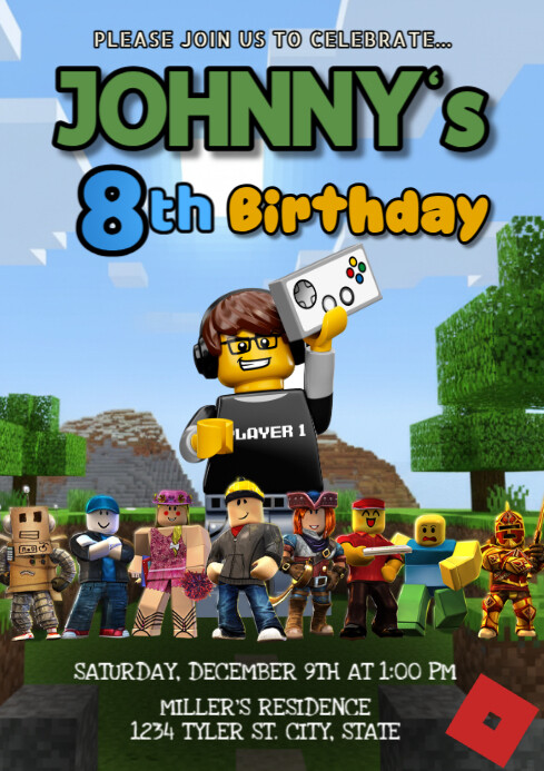 Blue Joyful Roblox Birthday A4 Template | PosterMyWall