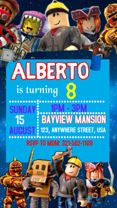 Blue Joyful Roblox Birthday Party Invitation  Instagram Story template