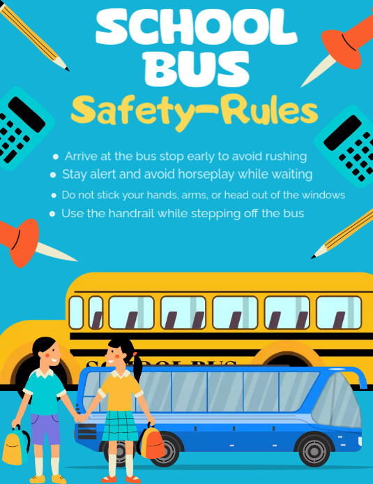 Blue Joyful School Bus Safety Rules Graphics Flyer (us Letter) template