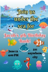 Blue Joyful Sea Animals Theme Poster template