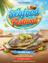 Blue Joyful Seafood Festival Flyer template