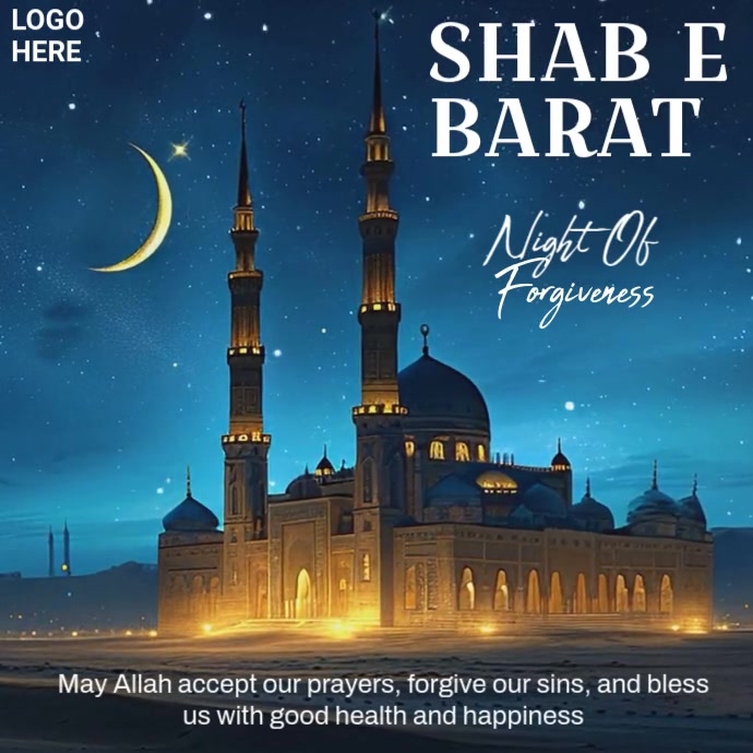 Blue Joyful Shab E Barat Instagram Post template