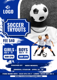 Blue Joyful Soccer Tryouts A4 template