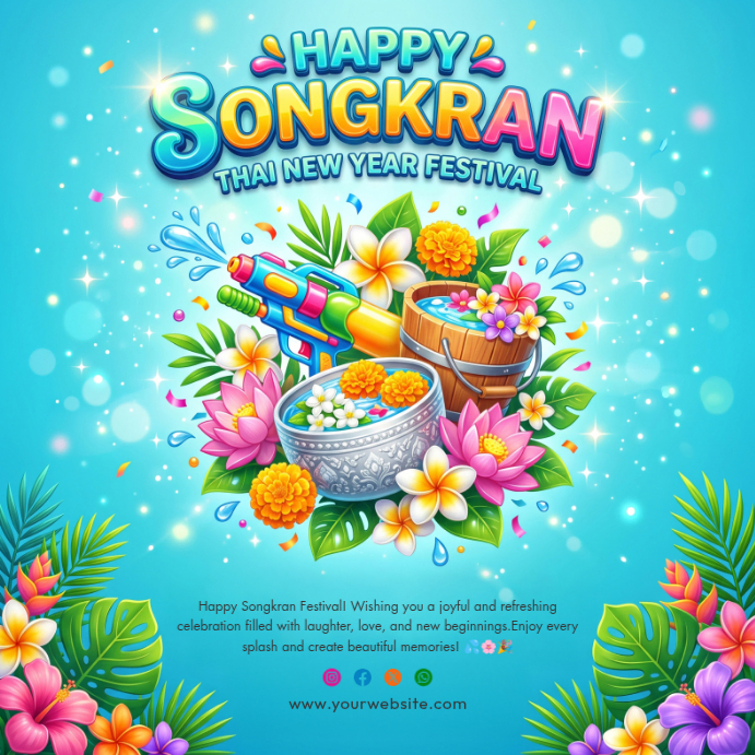 Blue Joyful Songkran Festival Instagram Post Template | PosterMyWall