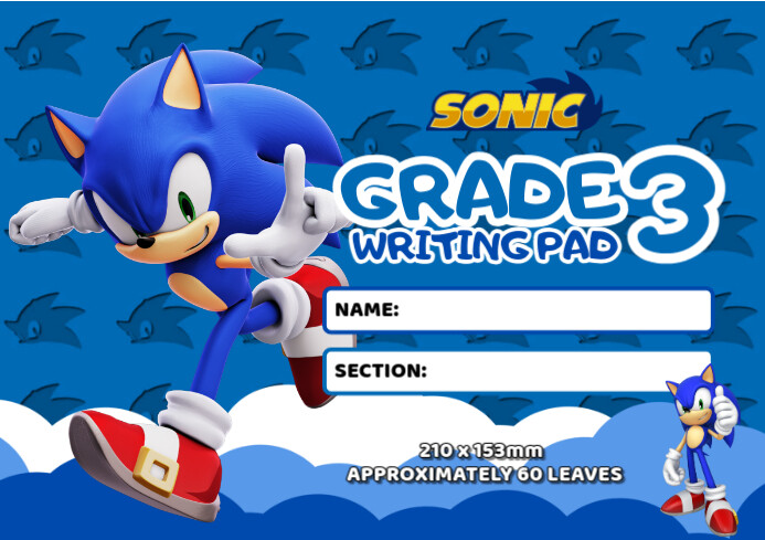 Writing Sonic Design Blue Joyful Sonic The Hedgehog Writing Pad Theme A4 Template | PosterMyWall