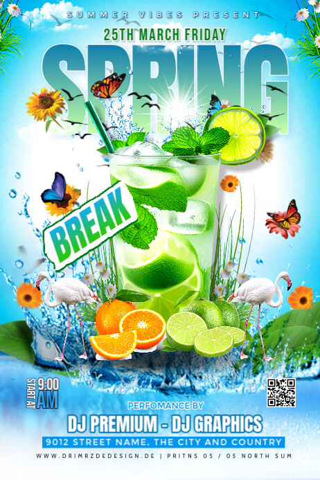 Blue Joyful Spring Coctail Party Poster Plakkaat template