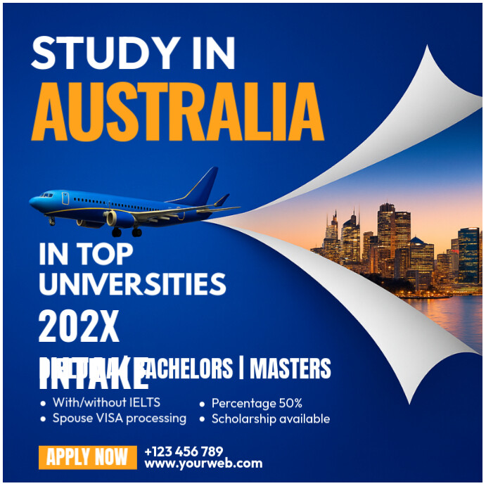 Blue Joyful Study In Australia Instagram Post Template | PosterMyWall
