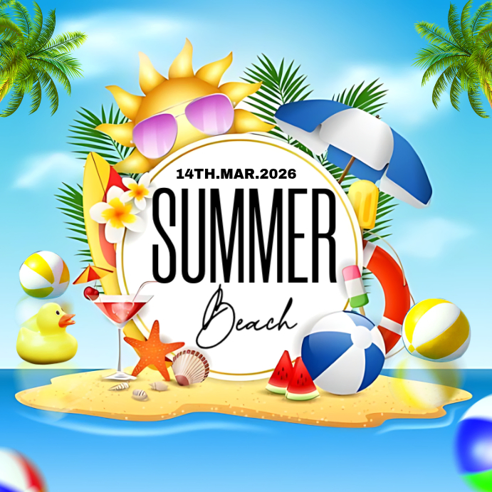 Blue Joyful Summer Beach Party Instagram Post Template | PosterMyWall