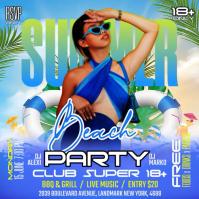 Blue Joyful Summer Beach Party Square Video Quadrato (1:1) template