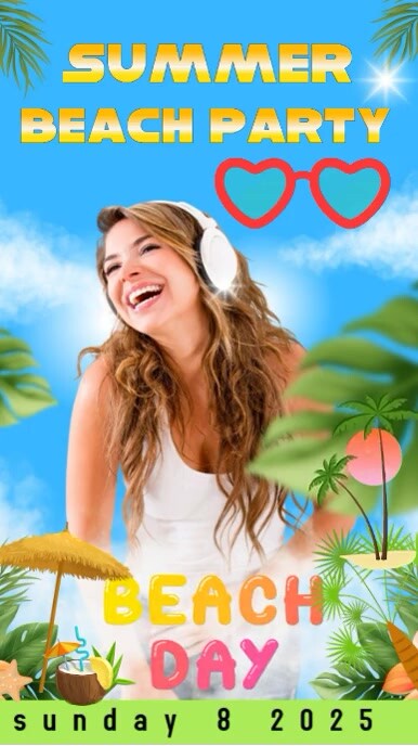 Blue Joyful Summer Beach Party  Tiktok Video template