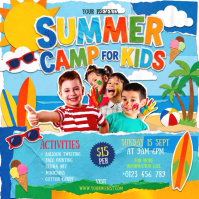 Blue Joyful Summer Camp for Kids Square Video Cuadrado (1:1) template