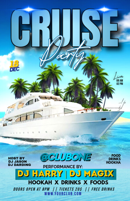 Blue Joyful Summer Cruise Party Flyer Half Page Wide Halfbladsy Breed template