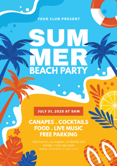 Blue Joyful Summer Party A4 template