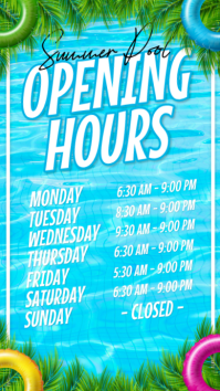 Blue Joyful Summer Pool Opening Hours Instagram Story template