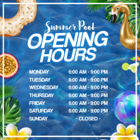 Blue Summer Pool Opening Hours Instagram Post Template
