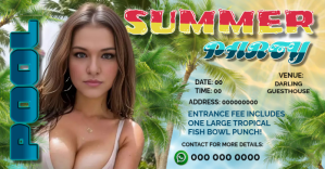 Blue Joyful Summer Pool Party Celebration Facebook Ad Facebook-Anzeige template