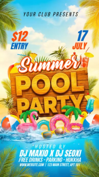 Blue Joyful Summer Pool Party Instagram Story Video template
