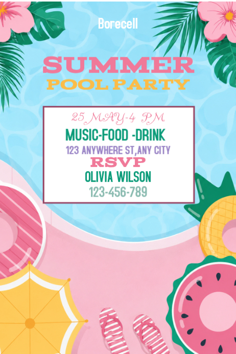 Blue Summer Pool Party Posters Template | PosterMyWall