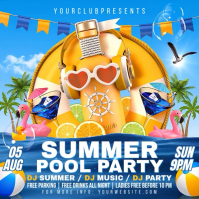Blue Summer Pool Party Cuadrado Template