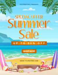 蓝色 Summer Sale 传单(美国信函) Template